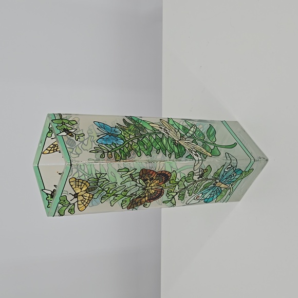 Joan Baker Designs Handpainted Glass Art Vase Green Butterfly Insect Details - Picture 9 of 14
